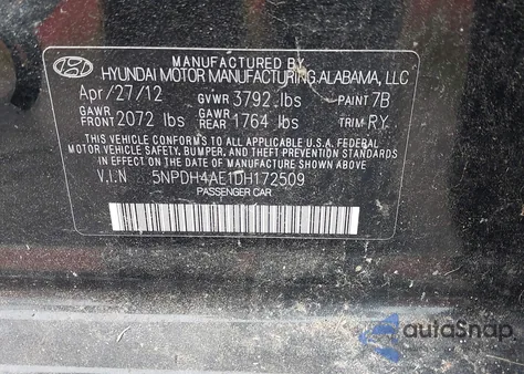 2013 Hyundai Elantra Gls/Limited из США, поврежденный, VIN 5NPDH4AE1DH172509